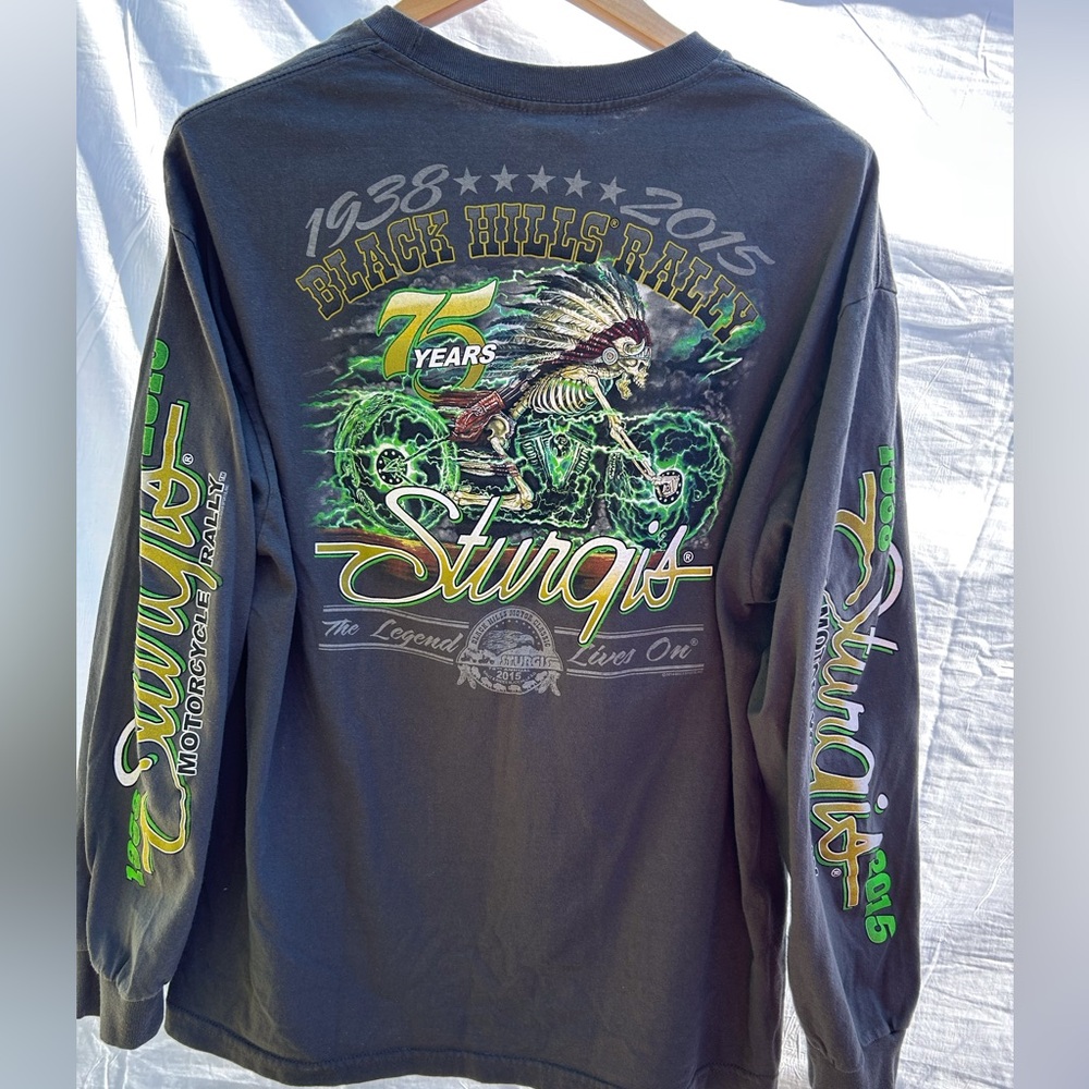 VINTAGE Hot Leathers 75th Anniversary Black Long Sleeve Tee‎ XL Biker Rally 2015